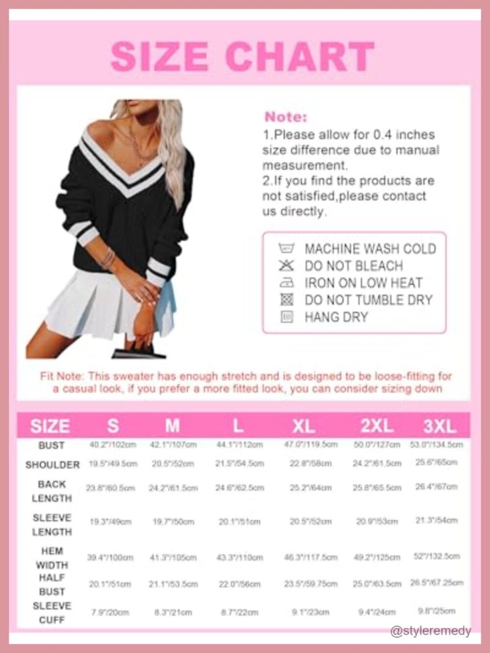 Womens V Neck Oversized Cable Knit Pullover Chunky Striped Sweater Tunic Tops - Picture 5 of 5
